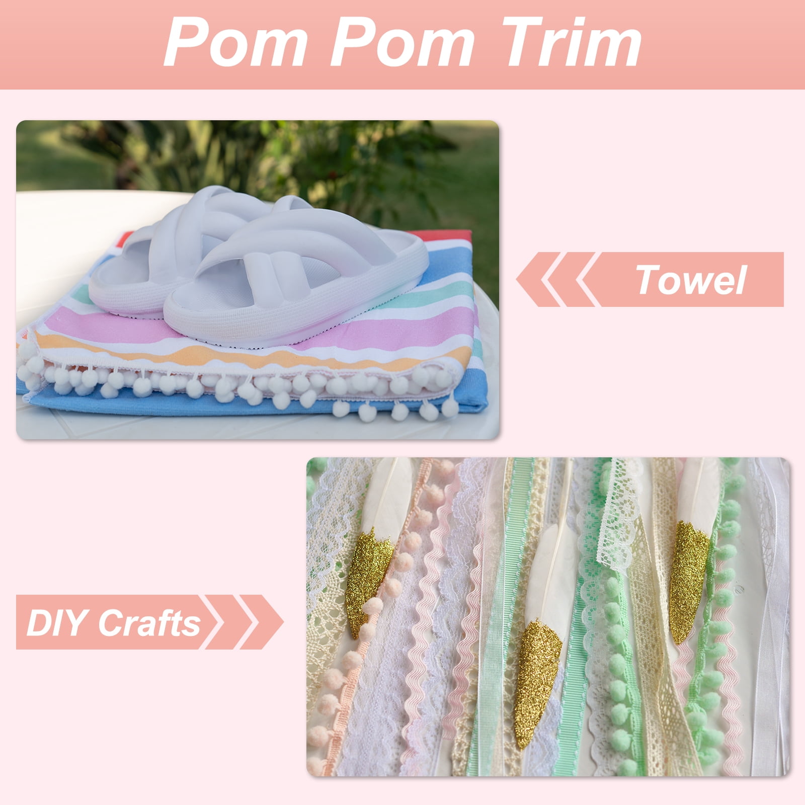 Unique Bargains Pom Trim Ribbon with Ball Fringe for DIY Craft Blue Green