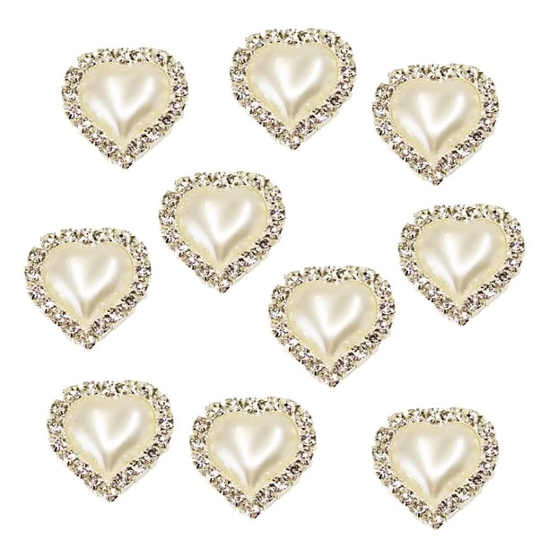 10 botones de perlas de cristal con parte trasera plana para decorar vestidos y coser. Blanco