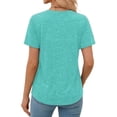 thumbnail image 3 of MOYIKO Women Summer T-Shirt V Neck Short Sleeve Pleats Basic Tee Shirt Lake Green Loose Fit Dressy Top L, 3 of 7