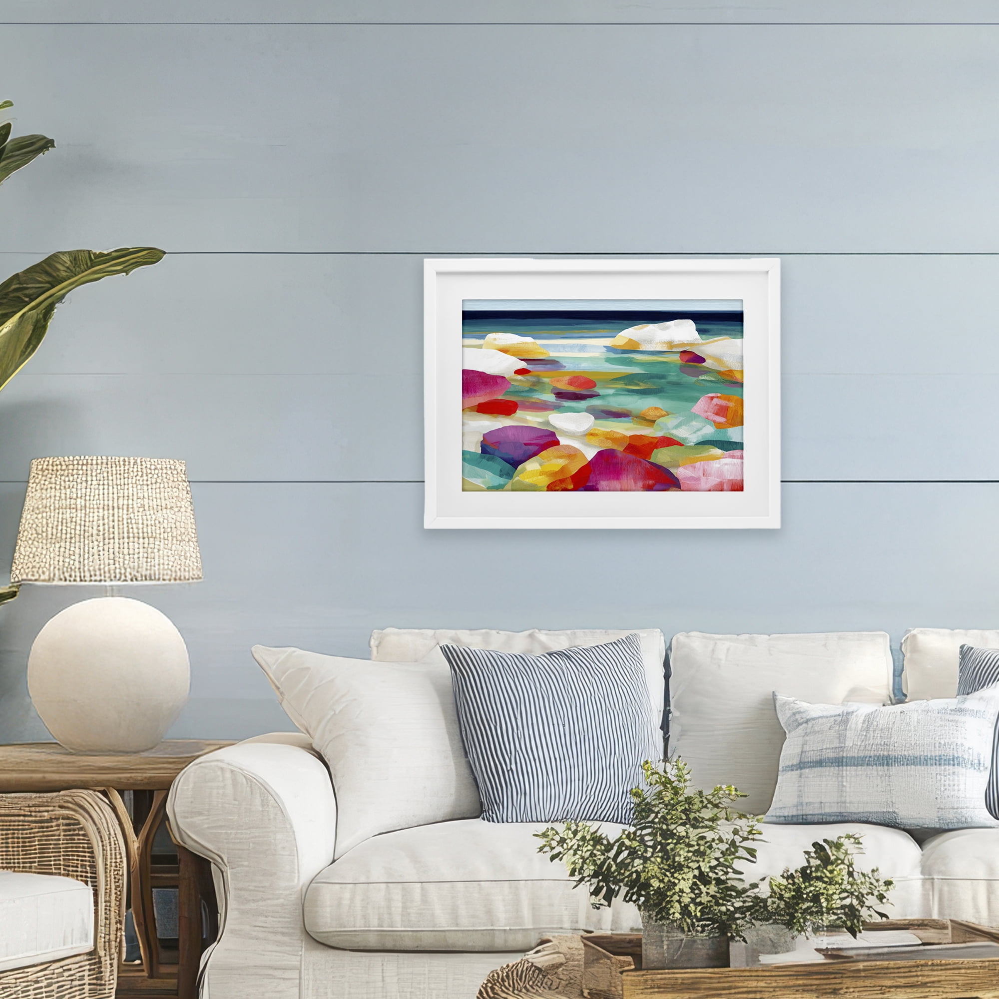 Stupell Industries Vivid Stones By The Shore White Framed Print Under Glass, design by Chromatic Storm Studio