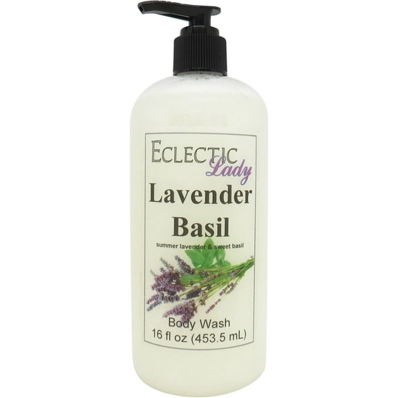 Lavender Basil Body Wash by Eclectic Lady, Liquid Shower Gel for Women and Men, 16 Ounces