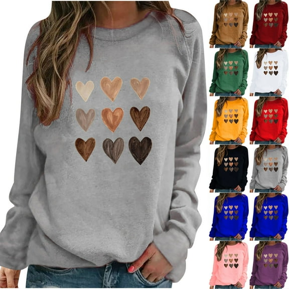 Zorckvet Valentines Day Sweatshirts for Women Crewneck Sweatshirt Casual Dressy Long Sleeve Lightweight Heart Print Graphic Tops Loose Pullover (Green,XXXL)