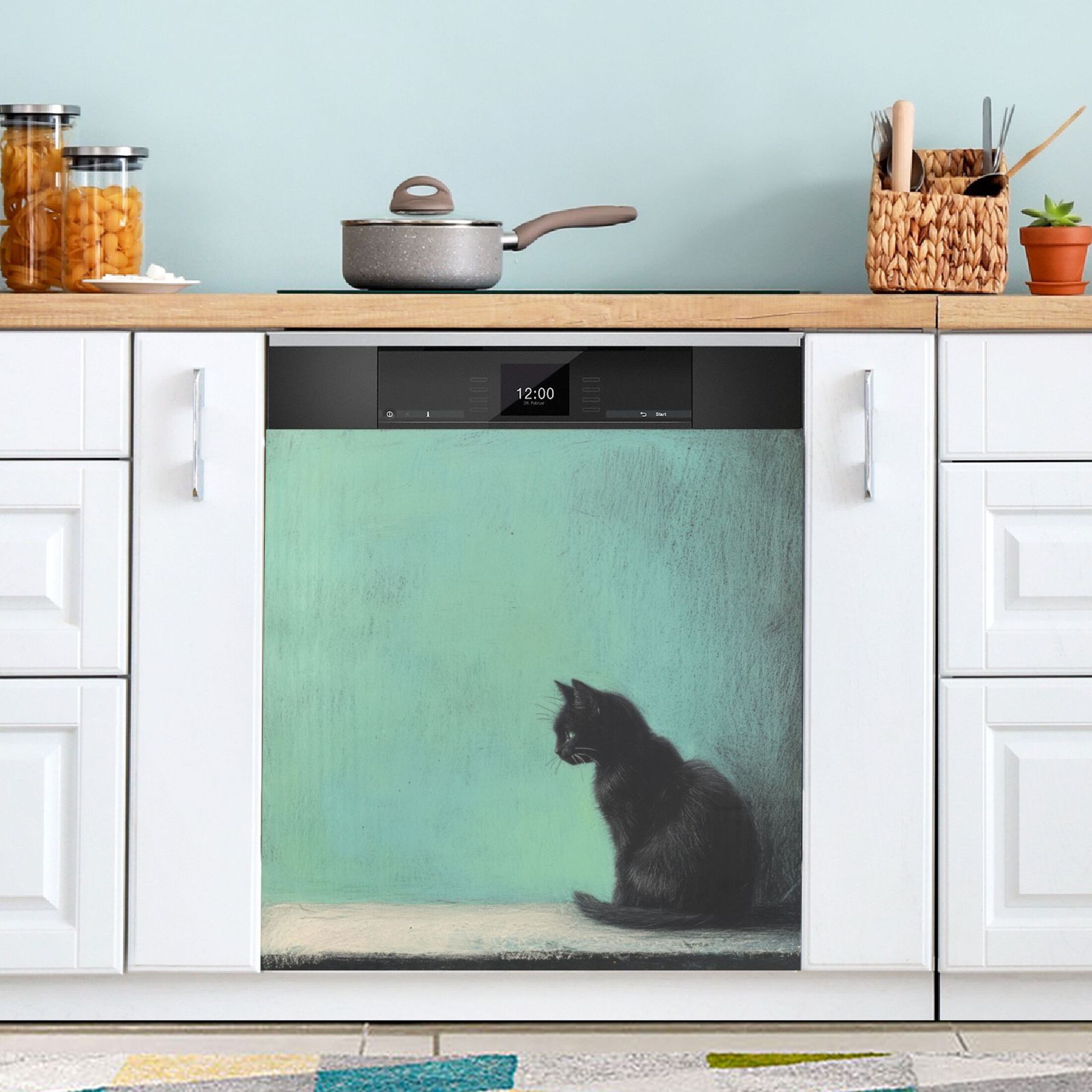 Dishwasher Magnetic Sticker 23x26 Inch Refrigerator Magnetic Sticker Washing Machine Magnetic Sticker Kitchen Panel Magnetic Sticker Home Decor Black Cartoon Cat