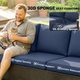 thumbnail image 4 of Outsunny 3 Seater Outdoor Couch Sofa, PE Wicker Patio Sofa with Wide Deep Seat, 4" Cushions, Wood-Effect Armrests and Legs, Dark Blue, 4 of 9