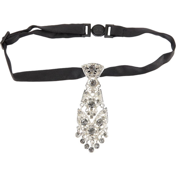 Sparkly Rhinestone Neck Tie Adjustable Short Necktie Crystal Choker Jewelry for Women Men Wedding Party Accessories