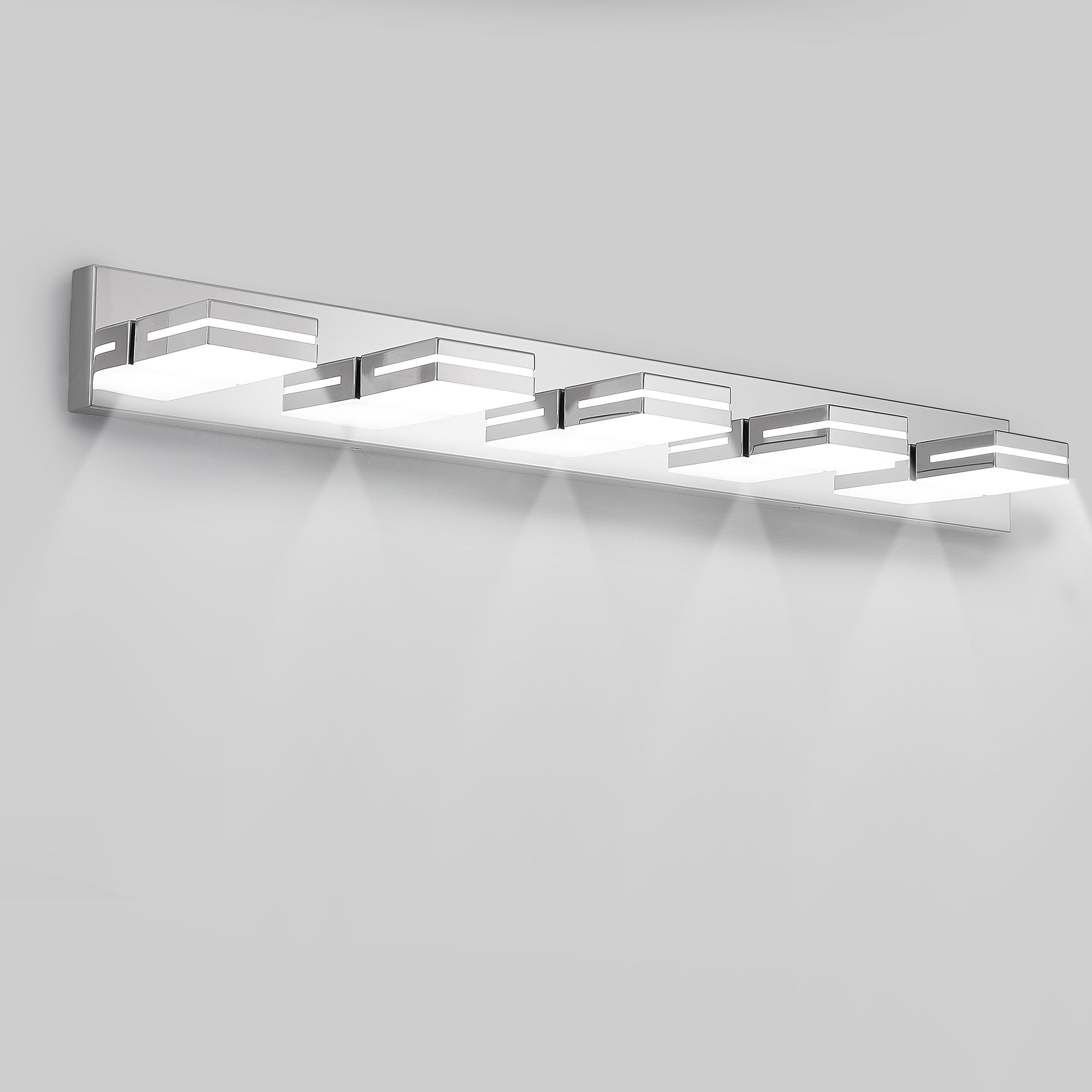 Leumius Modern 5-Light LED Vanity Light, Sleek Minimalist Design, Energy-Efficient, Easy to Install Wall Sconce for Mirror, Bathroom, Bedroom and Hallway Chrome