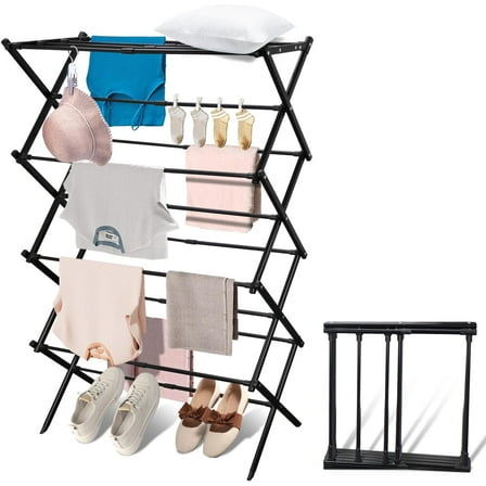 Four-Layer Drying Space, Foldable Clothes Drying Rack, Laundry Drying Rack, Clothes Airer, Steel Frame，Indoor Outdoor Use