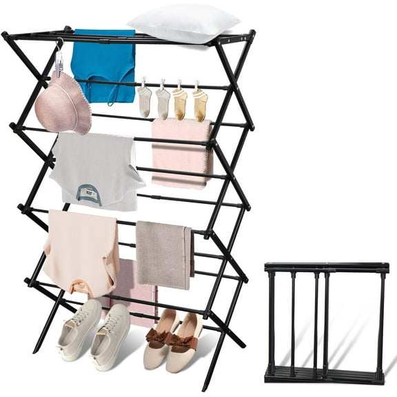 Four-Layer Drying Space, Foldable Clothes Drying Rack, Laundry Drying Rack, Clothes Airer, Steel Frame，Indoor Outdoor Use