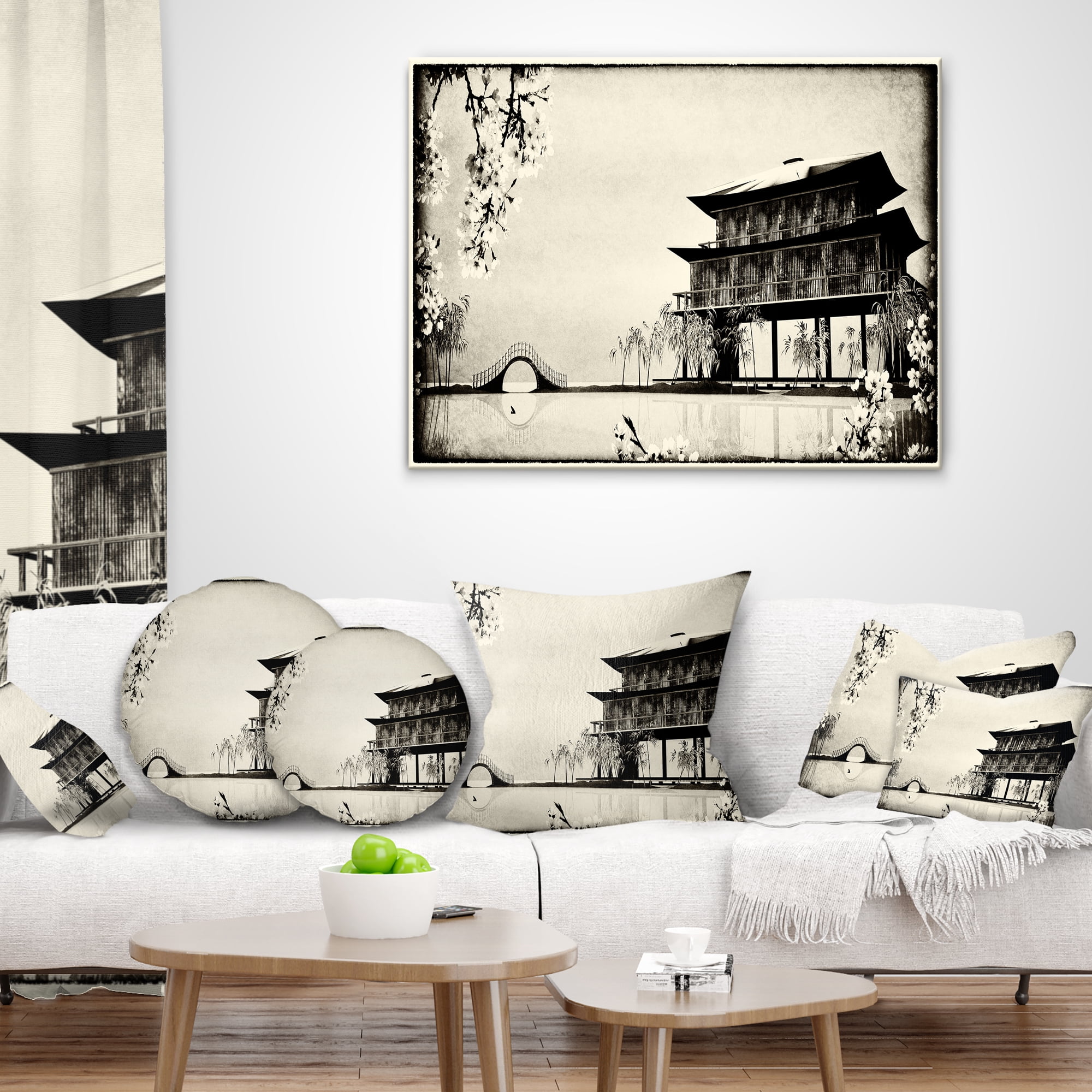 Designart Chinese Ink Painting - Chinese Landscape Printed Throw Pillow - 16x16