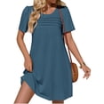 thumbnail image 3 of Solid Color Women Short Sleeve Front Pleated Summer Mini Shirt Dress, 3 of 6