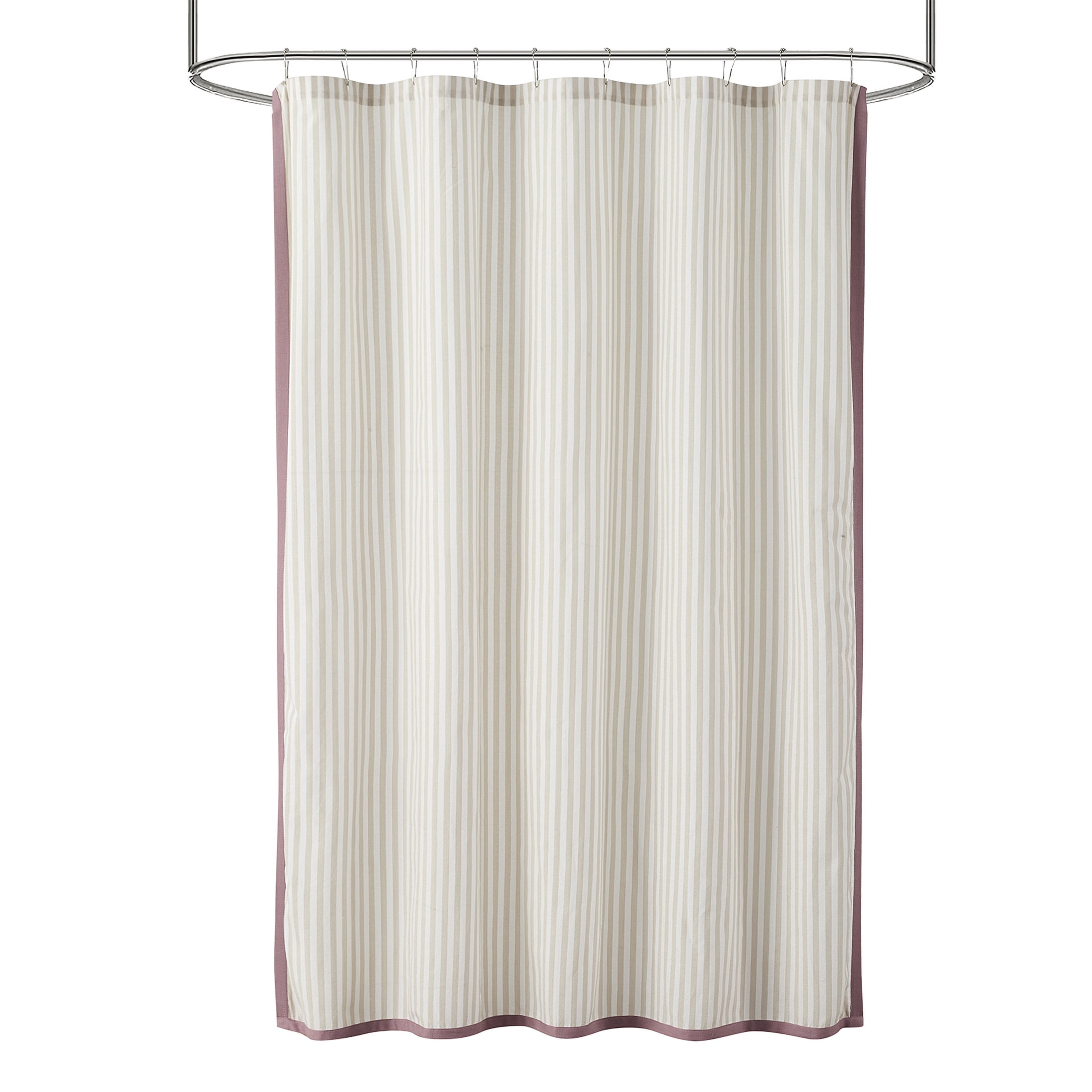 Beautiful Skinny Stripe Porcini Taupe Rose Pink Shower Curtain by Drew Barrymore, 72" x 72"
