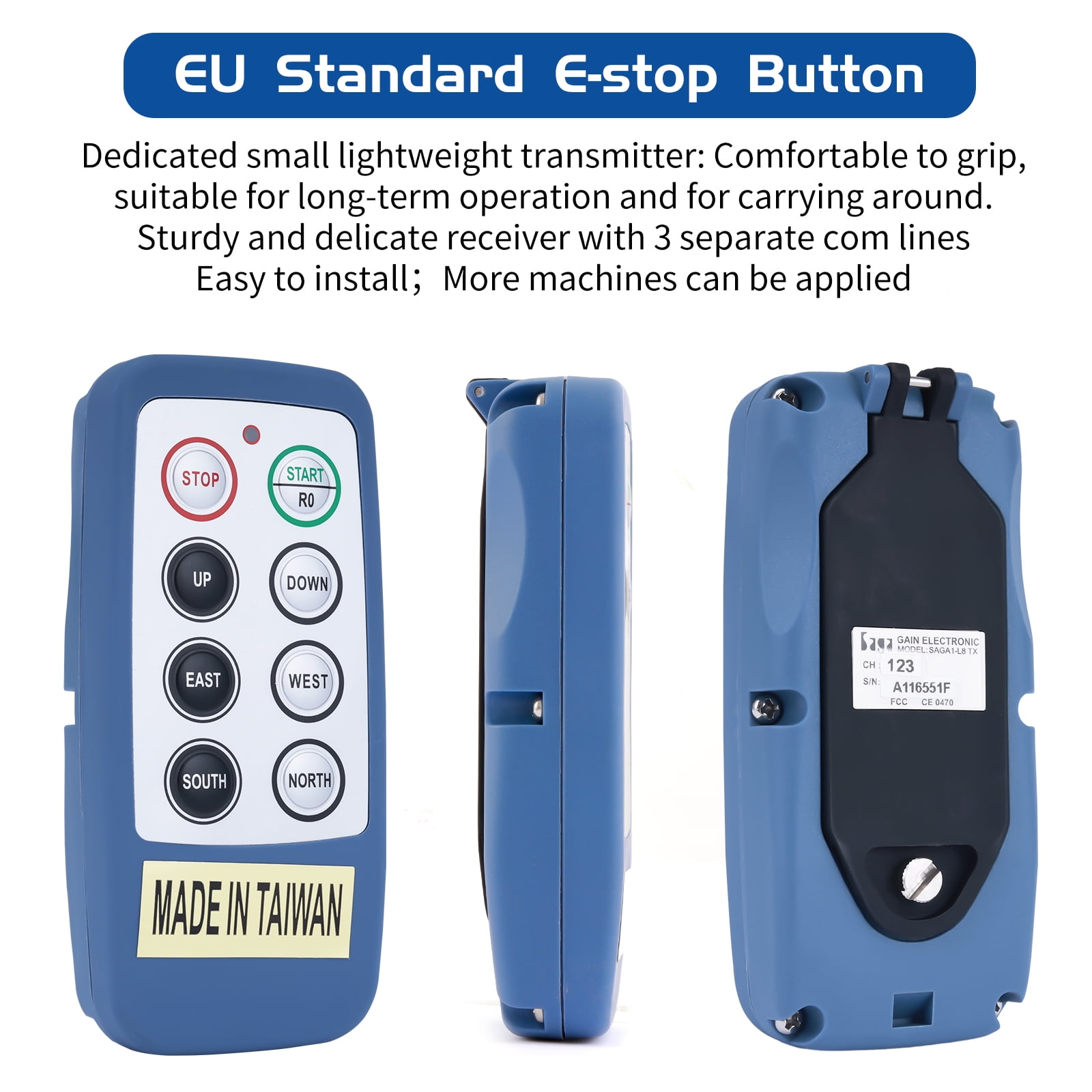 6 Channel Saga Mini Industrial Wireless Crane Radio Remote Control 220V AC for Electric Chain Hoist Overhead Bridge Travelling Crane Truck Transmitter and Receiver