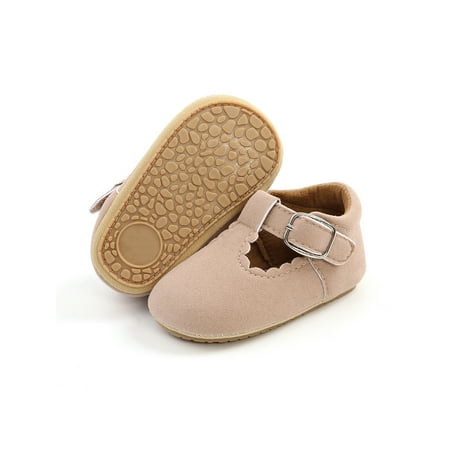 

Lacyhop Toddler Boys Girls Crib Shoes Rubber Sole Loafers First Walker Walking Shoe Daily Cute Moccasin Lightweight Magic Tape Flats Nubuck Apricot 6C
