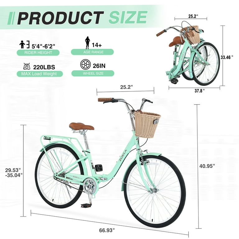 Zukka Cruiser Bike 26 inch Folding City Bicycle for Women Single