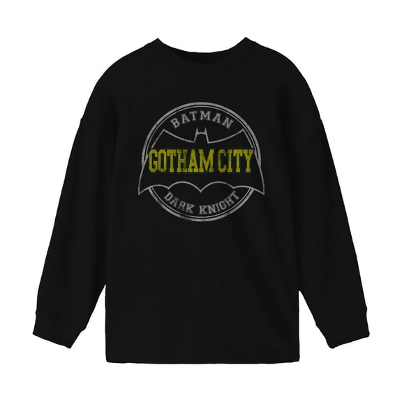 Batman Gotham City Logo Boy's Black Long Sleeve Shirt-XL