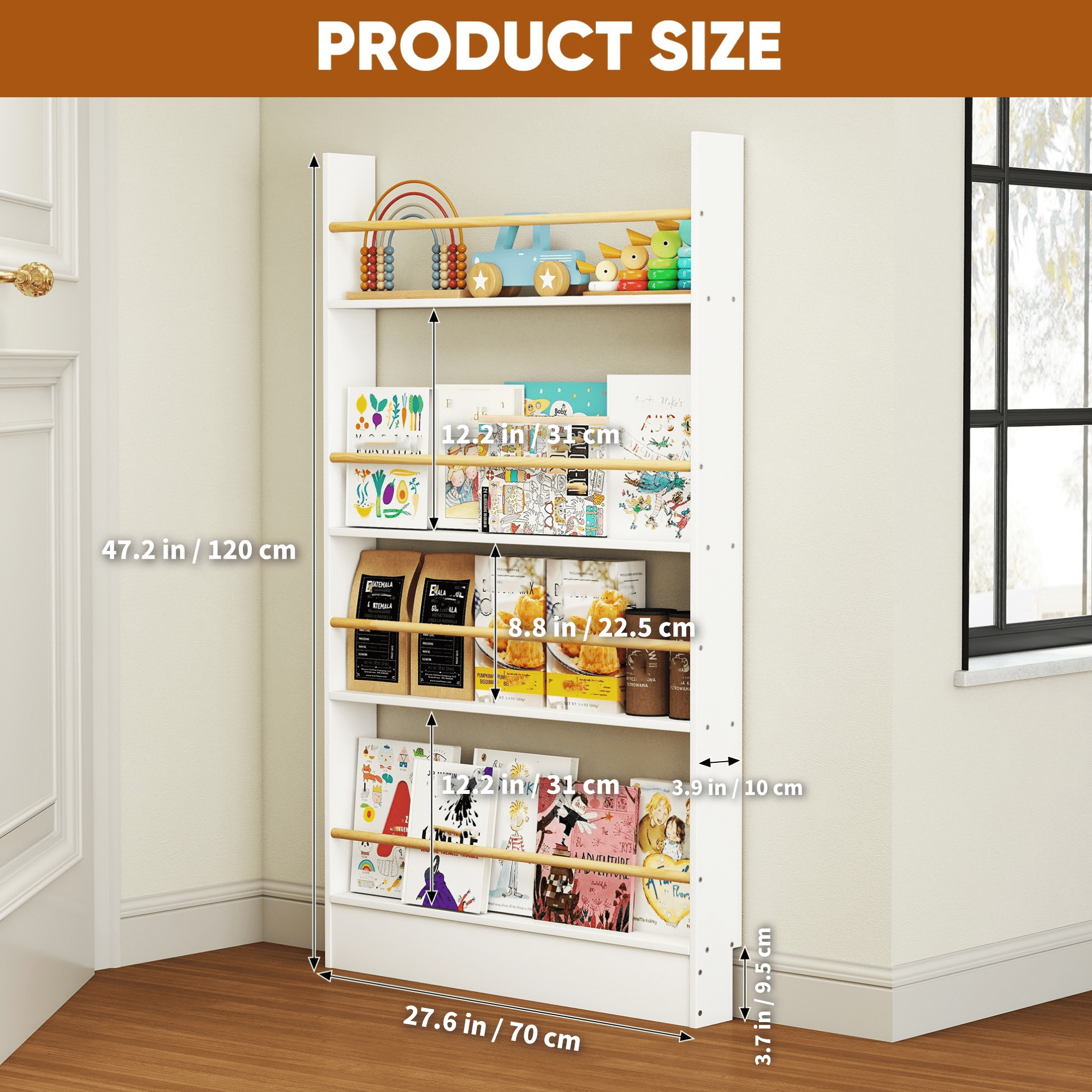 VGBYUJ Behind Doors Bookshelf, 4 Tier Wall Mount Boookcases, Thin Bookshelf for Narrow Space, Solid Wood, White