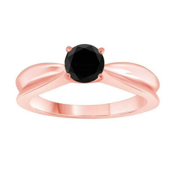 1.00 Carat Black Diamond Solitaire 14K White, Yellow & Rose Gold Ring