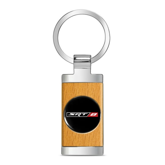 iPick Image for SRT-8 Roundel Logo in Black on Maple Wood Chrome Metal Trim Key Chain, Official Licensed