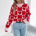 thumbnail image 4 of Ugly Christmas Sweaters For Women Heart Print Fall Loose Crewneck Color Block Pullover Casual Long Sleeve Knit Cozy Sweaters, 4 of 5