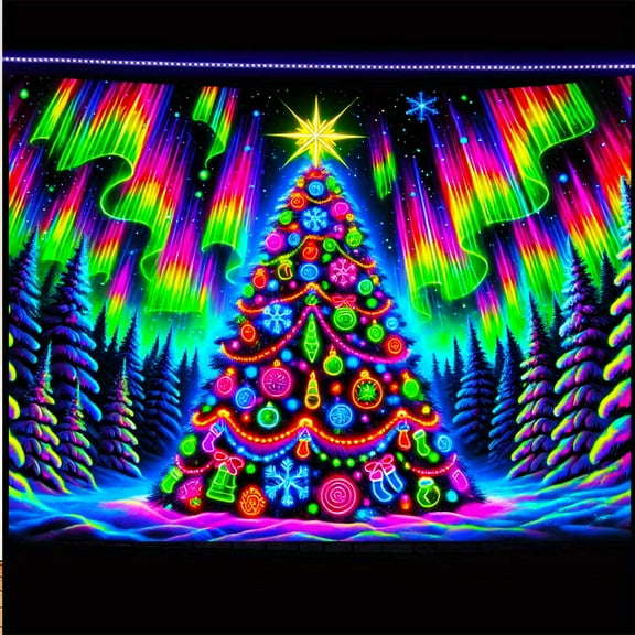 1 piece, black light ultraviolet reaction tapestry, Christmas tree pattern design, wall art hanging flag, a tapestry that gels against a dark background, suitable for bedrooms/living rooms/game rooms