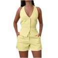 thumbnail image 2 of Bzhegqhd Women's Solid Color Sleeveless Casual Suit Women's Sleeveless V-neck Top/Shirt Set, 2 of 8