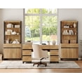 thumbnail image 3 of WAMPAT Home Office Furniture Set: 59in Modern Executive Desk with Charging Station & Drawers and 2 PCS 72in Tall Bookcases with Storage Cabinet, Home Office Furniture for Living Room, Oak, 3 of 16