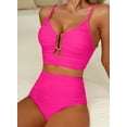 thumbnail image 6 of Eytino Bathing Suit Women High Waisted Bikini Sets Swimsuit V Neck Cutout Swimming Suits Textured Ruched Two Piece Bathing Suits Swimwear Pink S-2XL, 6 of 12