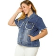 thumbnail image 1 of GRACE & GRANDEUR Veste en Denim à Manches Courtes pour Femmes Grande Taille avec Poches, 1 of 6