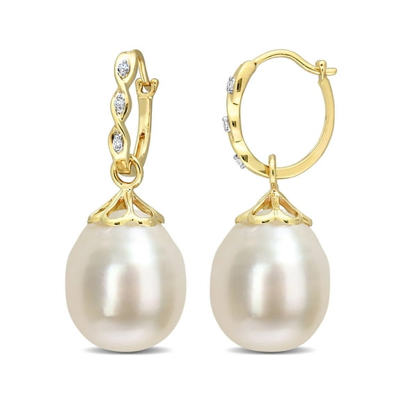 Everly Women's Cultured Pearl and Diamond 14k Yellow Gold Earrings