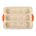 thumbnail image 2 of 3-Slot French Bread Pan - Non Stick Silicone Baguette Mold for Hoagie, Sub Roll & Hot Dog Buns - Oven Safe Baking Tray with Vent Holes (Beige) Clearance, 2 of 7