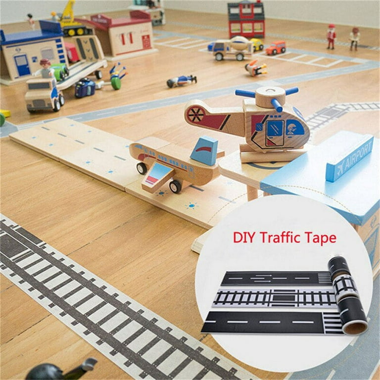 TOYANDONA Road Tape, DIY Traffic Sign Stickers Road Car Tape Black Road  Tape for Kids Toy Cars and Train Sets (9 pcs)