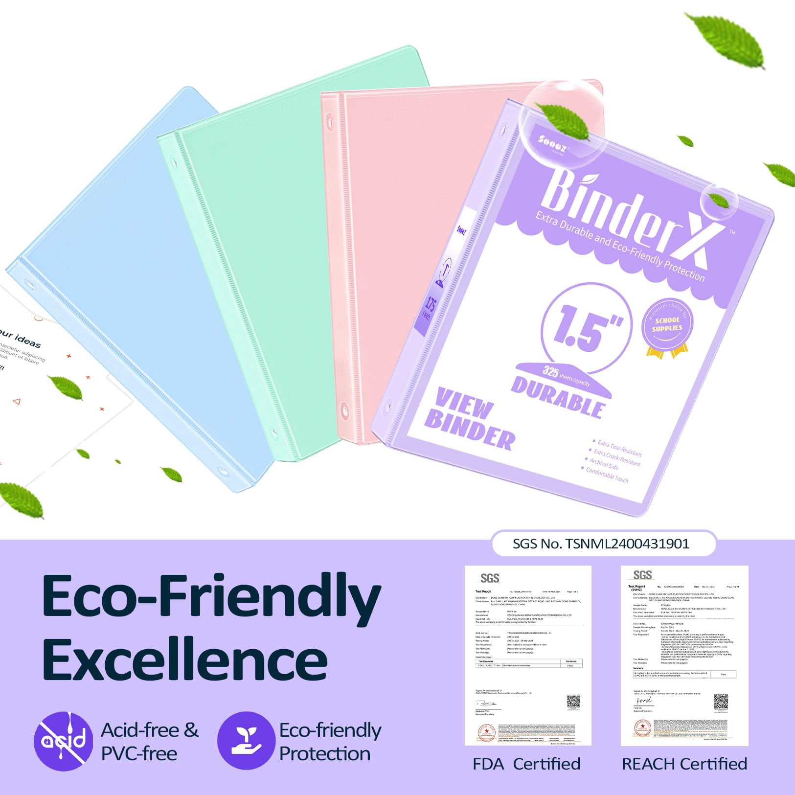 1.5 Inch Binder 3 Ring View Binder 325 Sheets of Letter Size 8.5 x 11'' Paper for School, Office, 4 Pack, School Supplies Organizer with Pockets Notebook Binders