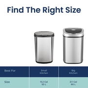 Nine Stars Automatic Kitchen Trash Can, 13.2 Gallon Stainless Steel, Motion Sensor Hands free Soft Close Lid Garbage Bin, Silver