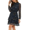 thumbnail image 4 of Allegra K Women's Floral Stand Collar Tiered Ruffle Hem Long Sleeve Chiffon Dress, 4 of 5