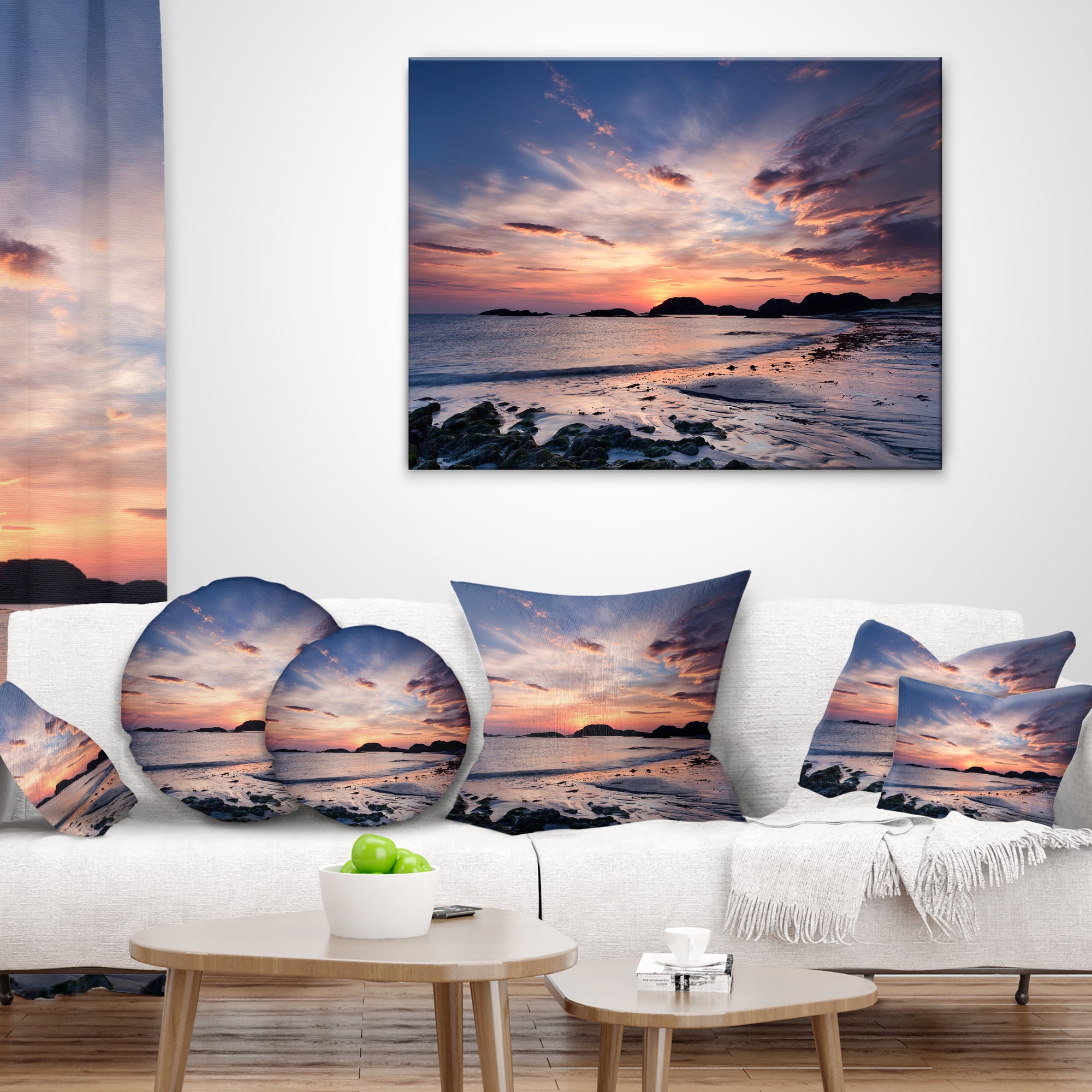 Designart Dramatic Sky at Sunset on Isle of Iona - Seashore Throw Pillow - 18x18