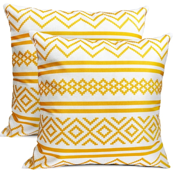 Decorative Throw Pillow Covers Set of 2 Chrome Yellow Pillow Covers 20x20 inch Throw Pillows Linen Square Pillow Case,Farmhouse Outdoor Modern Boho Pillow Covers for Couch Sofa Living Room