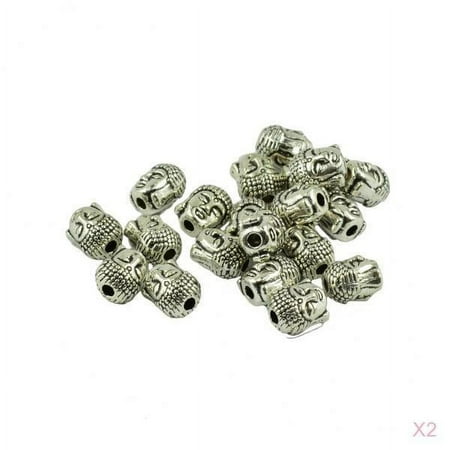 Dualoai 40 Pieces Vintage Tibetan Silver 3D Buddha Spiritual Spacer Beads Jewelry DIY