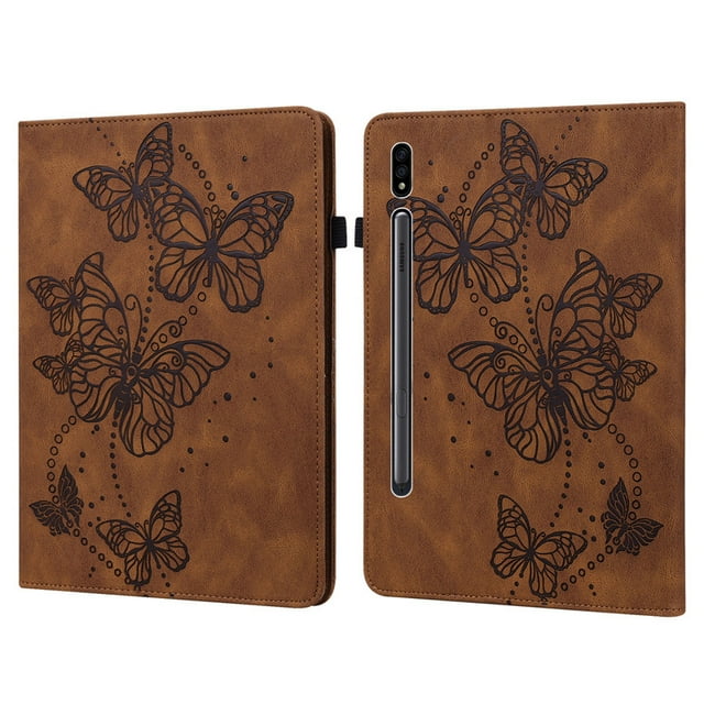 Pour Samsung Tab S9 S8 S7 Case Fleur Mignonne Papillon Embossé pour Galaxy Tab S8 S9 Couverture 11 Pouces pour Samsung Galaxy S9 Tablette Case Marron-Hd pour Tab S7 11 Pouces