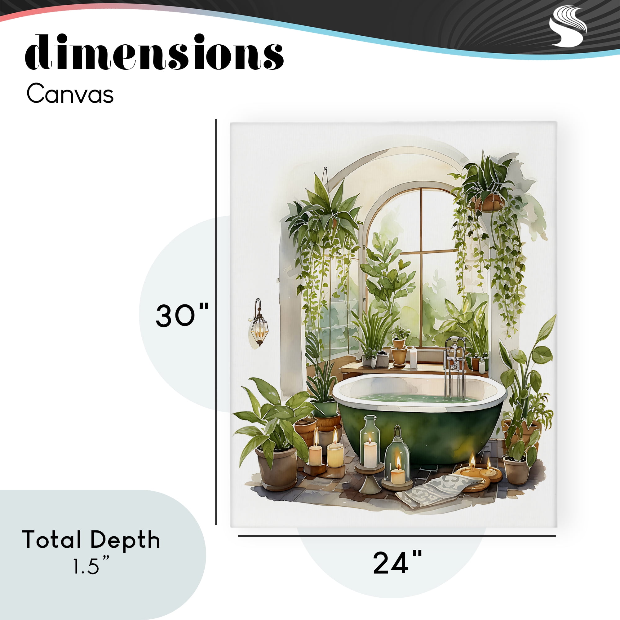 Tranquil Tub with Candles & Greenery Canvas Wall Art, design by Lettered and Lined