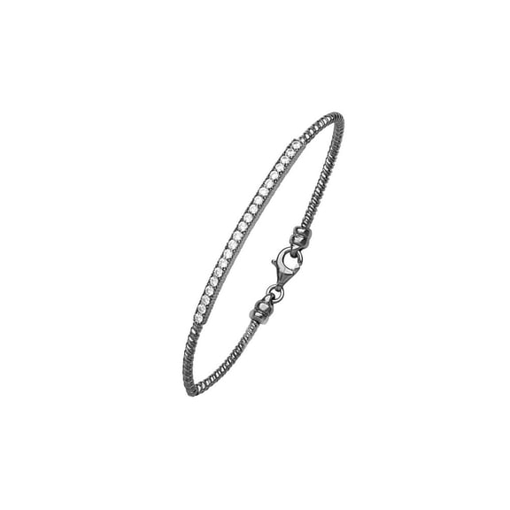Sterling Silver Black Rhodium Plated Cubic Zirconia Bar Bracelet - 7 Inch