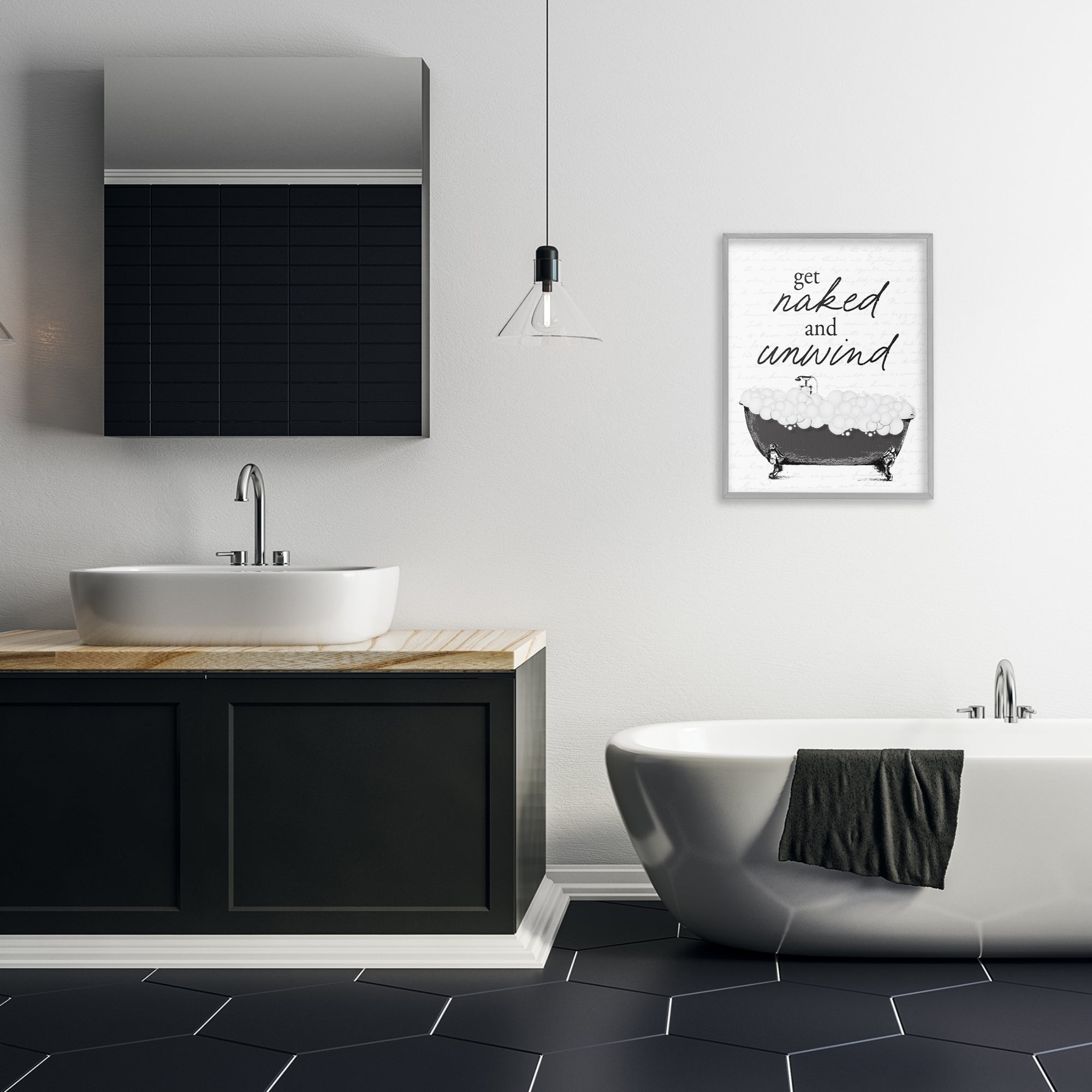 Unwind Bubble Bath Gray Framed Giclee Art, design by Lettered and Lined