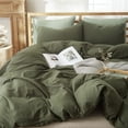 thumbnail image 3 of Ensembles de Literie Vert Taille Grand Housse de Couette Vert Foncé 100 % Coton Lavé, 3 of 9