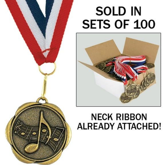 Set of 100 Award Medals with Neck Ribbons - Music