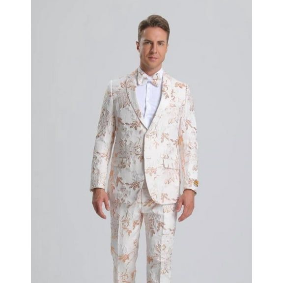 Men's White & Peach Floral Paisley Prom Tuxedo