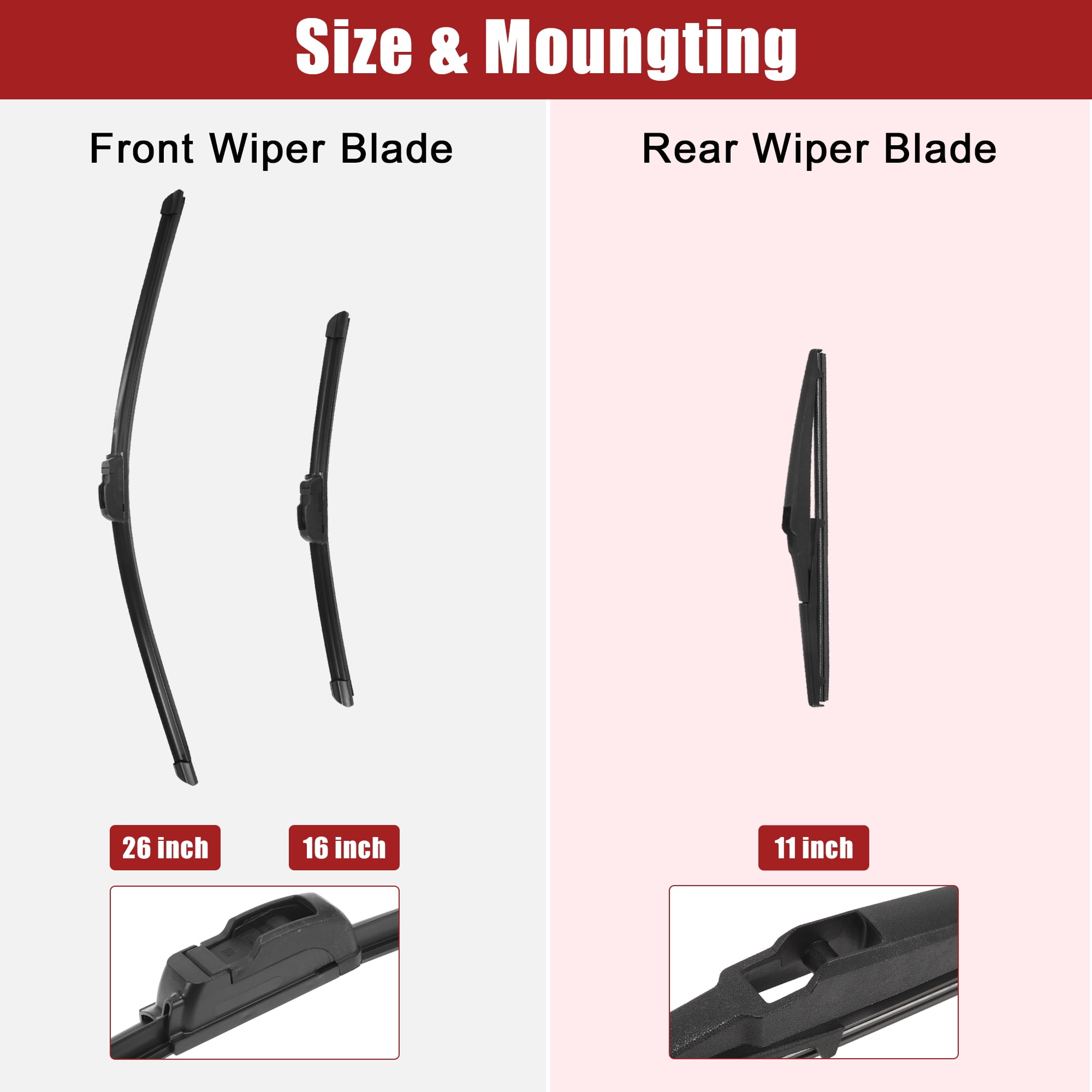 Unique Bargains 26 Inch Front Rear Windshield Wiper Blade Set for Hyundai Kona 2018 2022