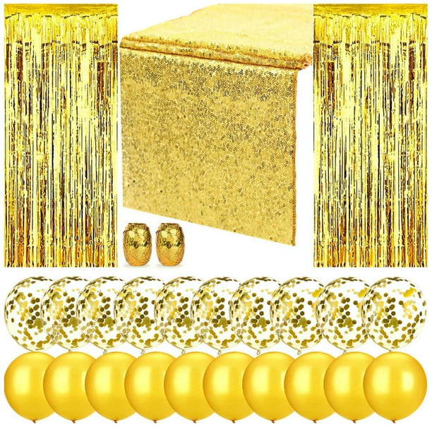 Confeti Globo Lentejuelas Camino De Mesa Lluvia Seda Conjunto Hermoso Globo De Lentejuelas Cinta Camino De Mesa Foil Kit De Cortina Kit De Decoración Reutilizable Con Alta Elasticidad Para Fiesta Boda Yuarrent HA027945-03
