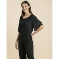 thumbnail image 4 of Moomaya Womens Solid Top, Round Neck Ruffled Bell Sleeves Casual Summer Top, 4 of 7