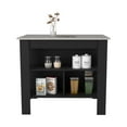 thumbnail image 2 of Dozza Kitchen Island with 3 Shelves, Black &amp; Ibiza Marble Finish. Spacious 40.5"W Top, 29.2"H Legroom for Meal Prep. Durable Particle Board, Easy Assembly. Perfect for Kitchen &amp; Dining Spaces, 2 of 7