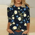 thumbnail image 2 of 3/4 Length Sleeve T-Shirts for Women New Summer Clothing Tops Fashion Floral Print Shirts Women's Blouses Pullover Tops, 2 of 5