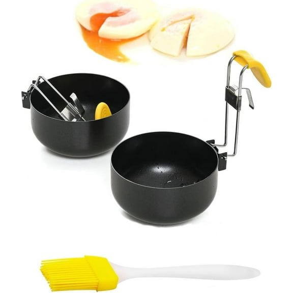 NOGIS 2 Pcs Folding Egg Poacher, Nonstick Poached Egg Cooker, Stainless Steel Breakfast Egg Cooker, Poached Egg Pan, Boiled Eggs Maker Cup, Round Poached Egg Spoon, Kitchen Utensils
